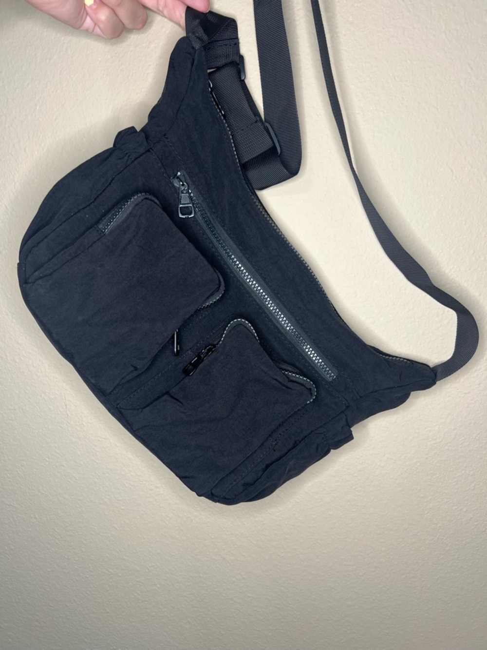 Nylon Black Crossbody Lightweight Everyday Bag multiple zippers & pockets